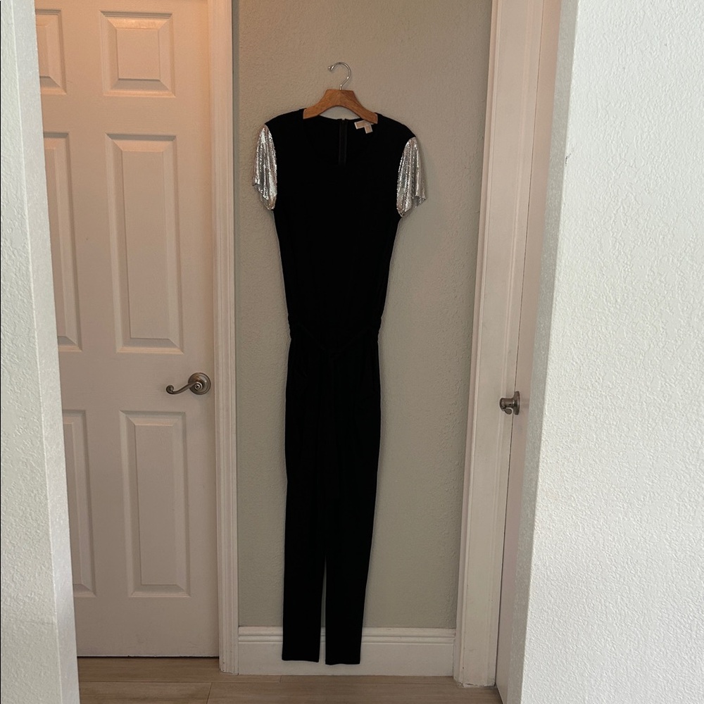 MICHAEL Michael Kors Black Jumpsuit with Shimmering Silver Sleeves